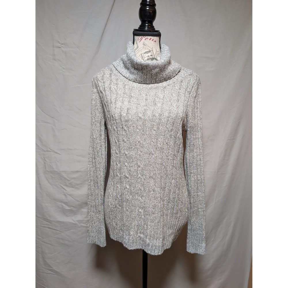 New York & Co Gray Cable Knit Cowl Turtle Neck Metallic Sweater Women's Medium